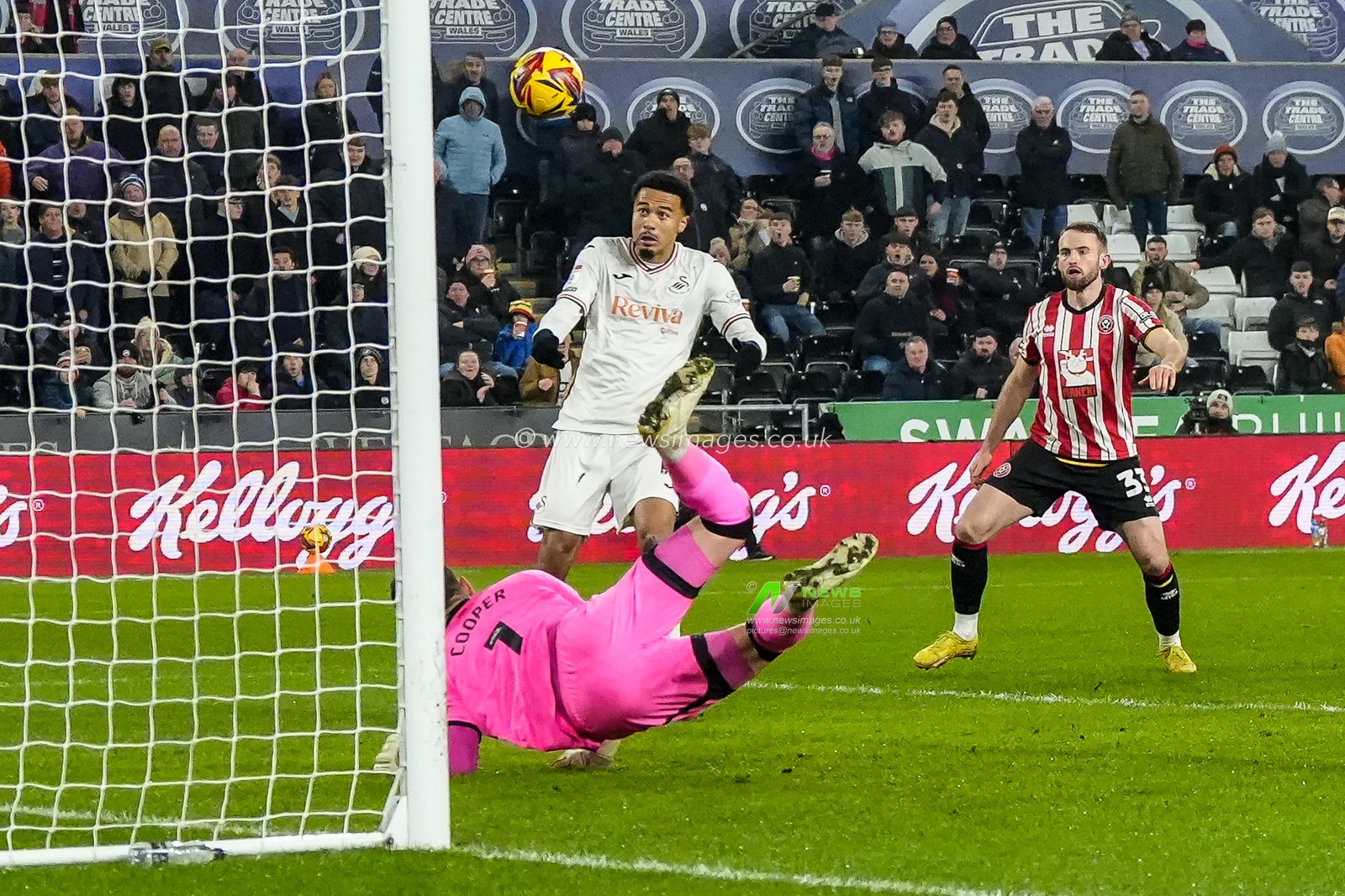 Florian Bianchini of Swansea City scores his teams first goal to make 1-0 during the Sky Bet Championship match Swansea City vs Sheffield United at Swansea.com Stadium, Swansea, United Kingdom, 21st January 2025

(Photo by Andrew Lewis/News Images)
