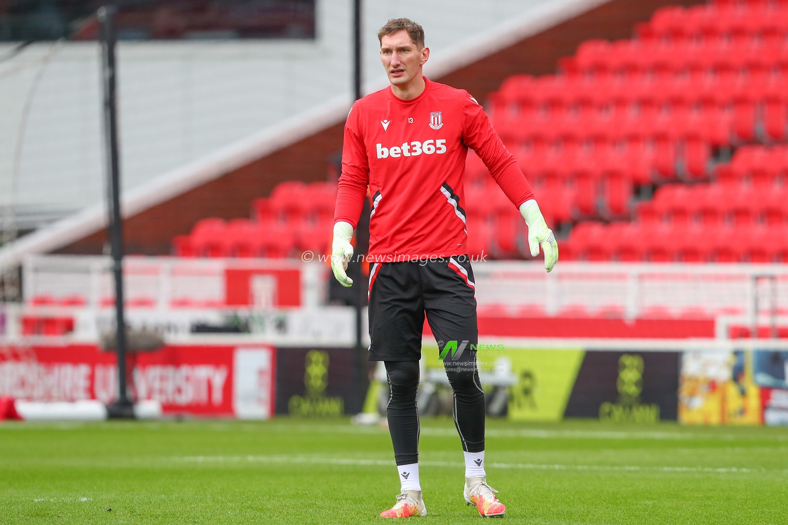 Jack Bonham #13 of Stoke City during the pre-game warm up ahead of the Emirates FA Cup fourth round match Stoke City vs Stevenage at Bet365 Stadium, Stoke-on-Trent, United Kingdom, 29th January 2023

(Photo by Gareth Evans/News Images)