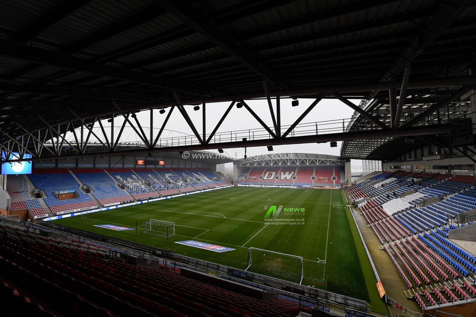 A general view of the DW Stadium, the home of Wigan Athletic