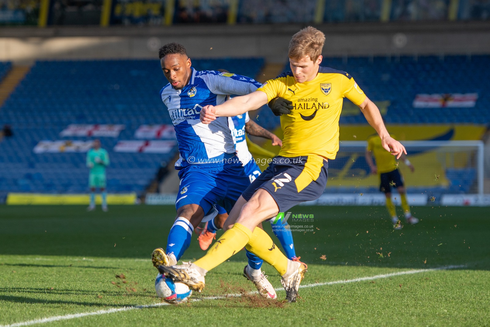 Sean Clare #2 of Oxford United cross is blocked by Abu Ogogo #42 of Bristol Rovers