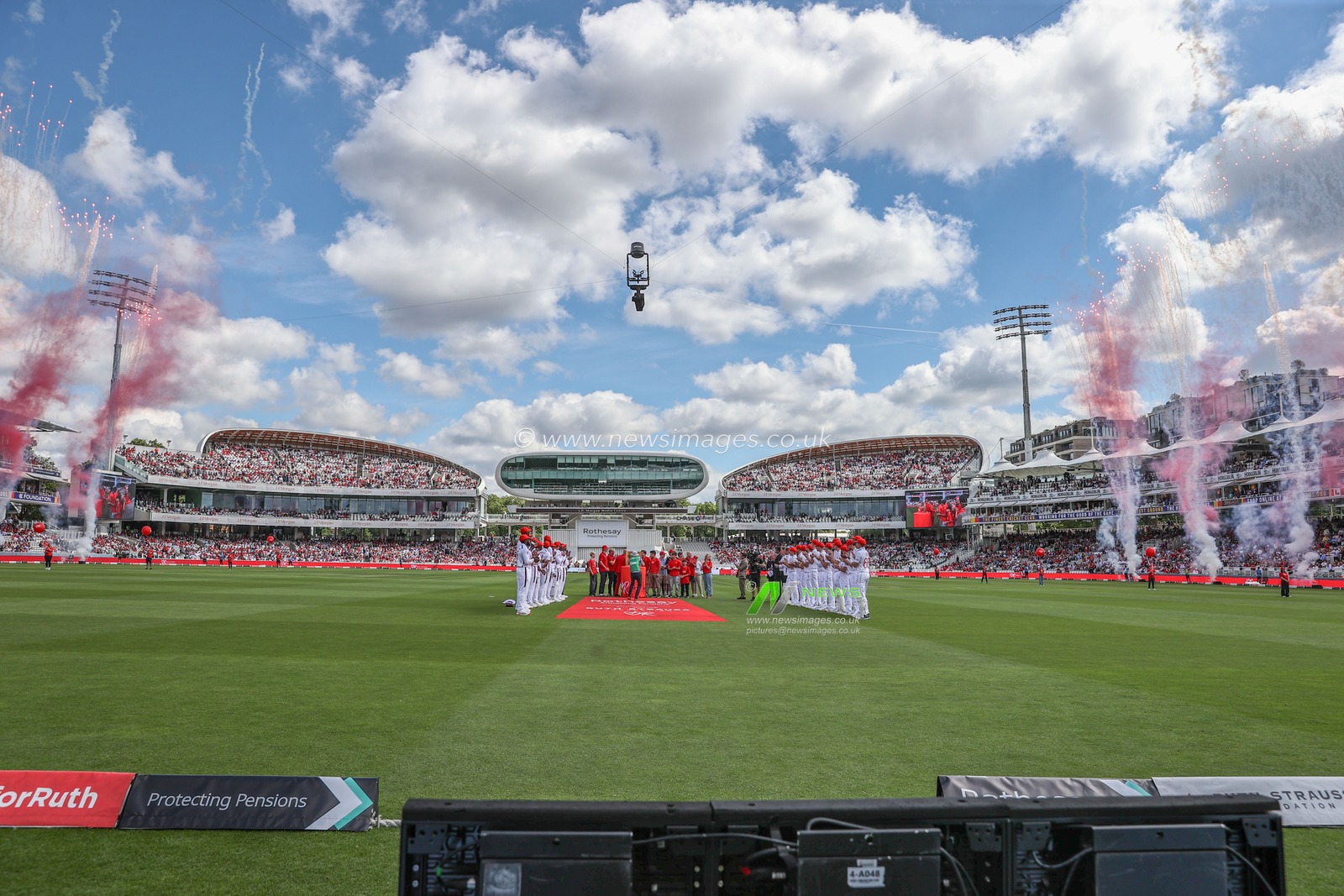 Andrew Strauss and his family ring the 5 minute bell during the Rothesay Test Match Day Two England v West Indies at Lords, London, United Kingdom, 11th July 2024

(Photo by Mark Cosgrove/News Images)