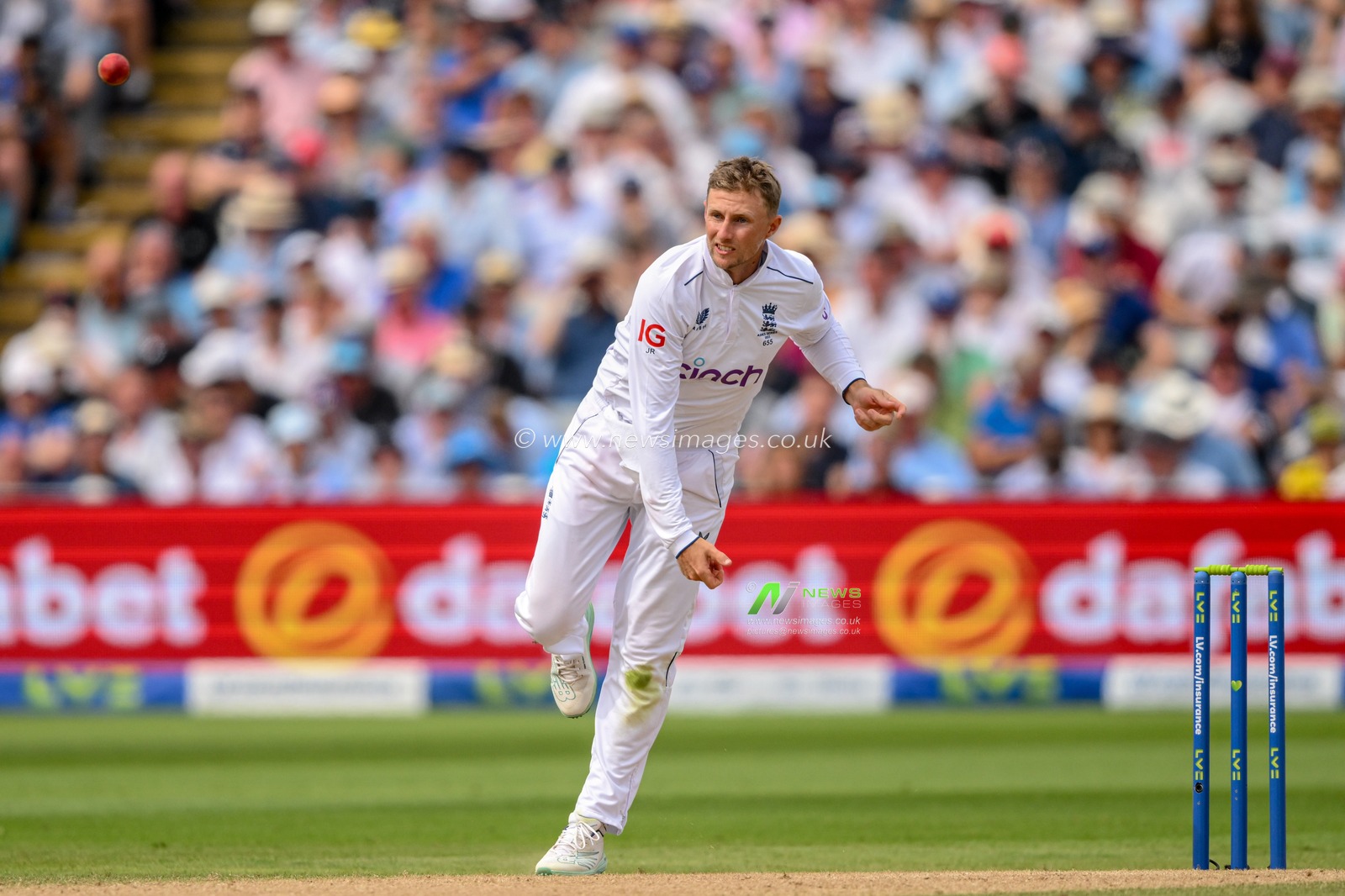 Joe Root of England bowls during the LV= Insurance Ashes First Test Series Day 2 England v Australia at Edgbaston, Birmingham, United Kingdom, 17th June 2023

(Photo by Craig Thomas/News Images)