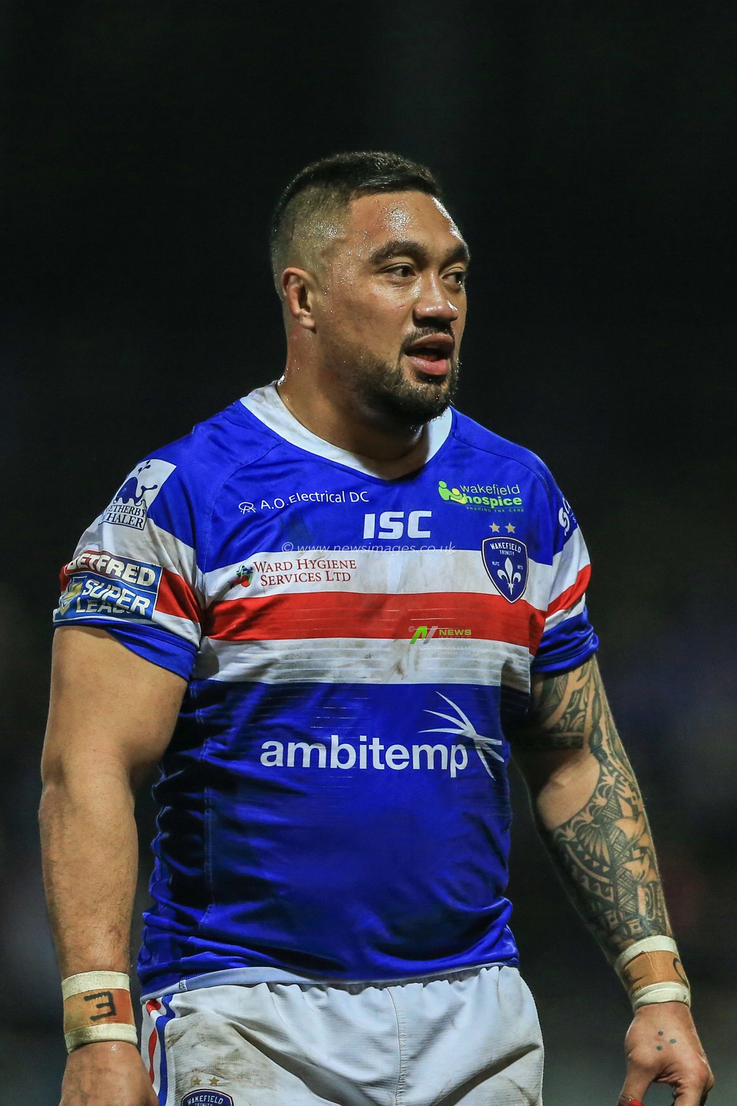 21st March 2019 , Mobile Rocket Stadium, Wakefield, England;  Betfred Super League, Round 7, Wakefield Trinity vs Warrington Wolves  ; Bill Tupou (3) of Wakefield Trinity during the game 

Credit: Mark Cosgrove/News Images