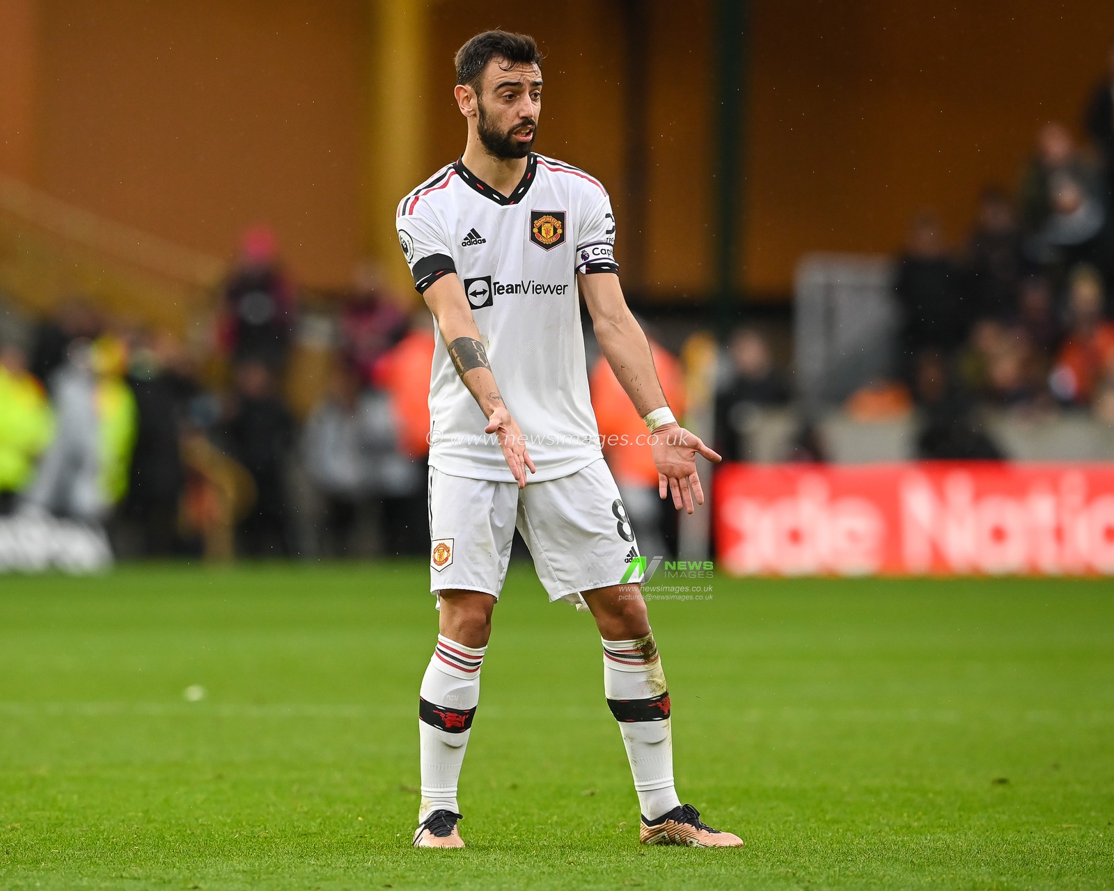 Bruno Fernandes #8 of Manchester United reacts during the Premier League match Wolverhampton Wanderers vs Manchester United at Molineux, Wolverhampton, United Kingdom, 31st December 2022

(Photo by Craig Thomas/News Images)