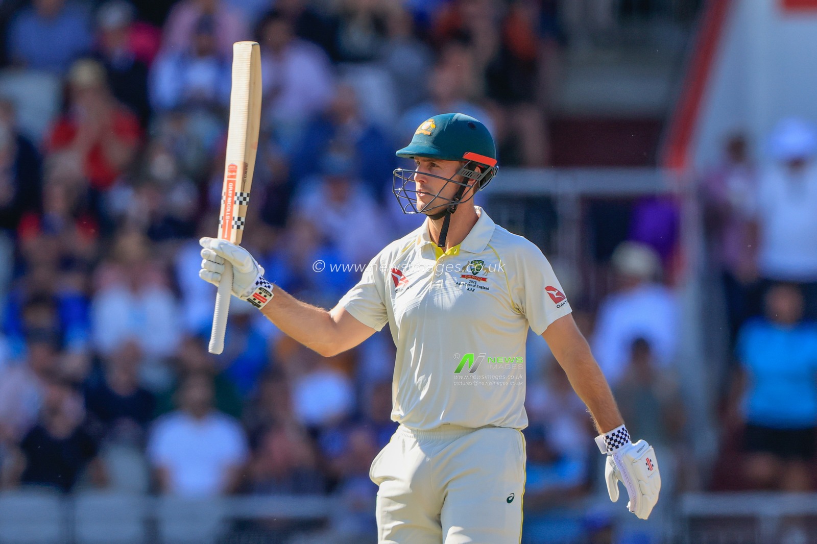 Mitchell Marsh of Australia celebrates a half century (50 runs) during the LV= Insurance Ashes Fourth Test Series Day One England vs Australia at Old Trafford, Manchester, United Kingdom, 19th July 2023

(Photo by Conor Molloy/News Images)