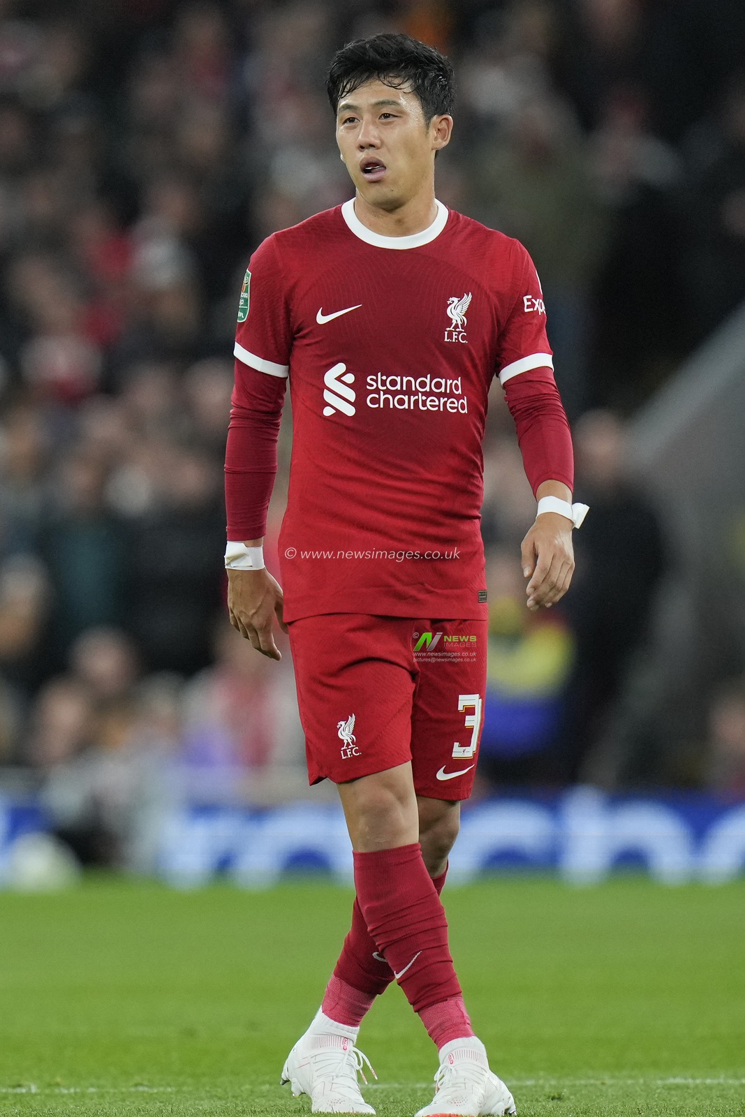 Wataru Endo #3 of Liverpool during the Carabao Cup Third Round match Liverpool vs Leicester City at Anfield, Liverpool, United Kingdom, 27th September 2023

(Photo by Steve Flynn/News Images)