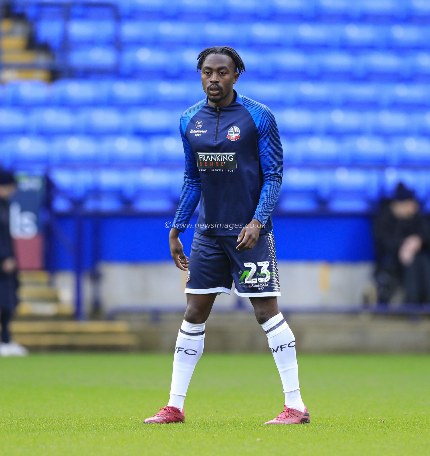 16th November 2019, University of Bolton Stadium, Bolton, England; Sky Bet League 1, Bolton Wanderers v MK Dons : Joe Dodoo (23) of Bolton Wanderers warms up for the game

Credit: Conor Molloy/News Images