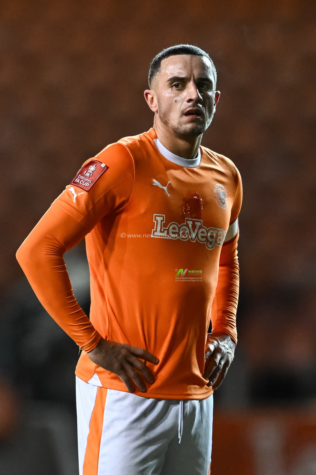 Oliver Norburn of Blackpool during the Emirates FA Cup  Third Round Replay match Blackpool vs Nottingham Forest at Bloomfield Road, Blackpool, United Kingdom, 17th January 2024

(Photo by Craig Thomas/News Images)