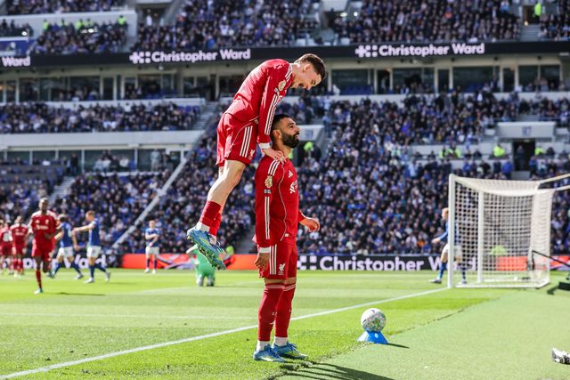 Mohamed Salah of Liverpool celebrates his goal to make it 0-1 during the Premier League match Everton vs Liverpool at Hill Dickinson Stadium, Liverpool, United Kingdom on 19 April 2026

(Photo by Alfie Cosgrove/News Images)