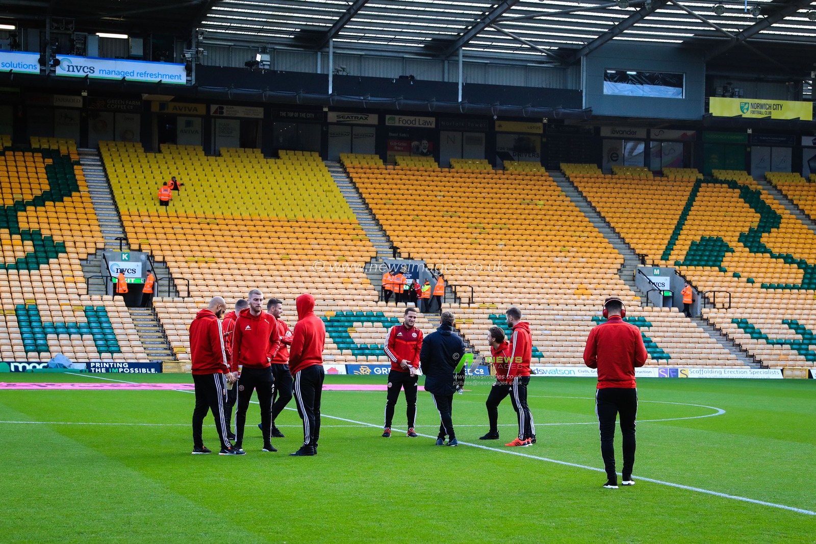 8th December 2019, Carrow Road, Norwich, England; Premier League, Norwich City v Sheffield United : Sheffield United players inspect the pitch ahead of kick-off

Credit: Georgie Kerr/News Images