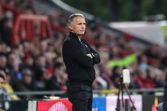 Phil Parkinson manager of Wrexham looks on during the Sky Bet Championship match Wrexham vs Birmingham City at The Racecourse Ground, Wrexham, United Kingdom on 28 August 2026

(Photo by Mark Cosgrove/News Images)