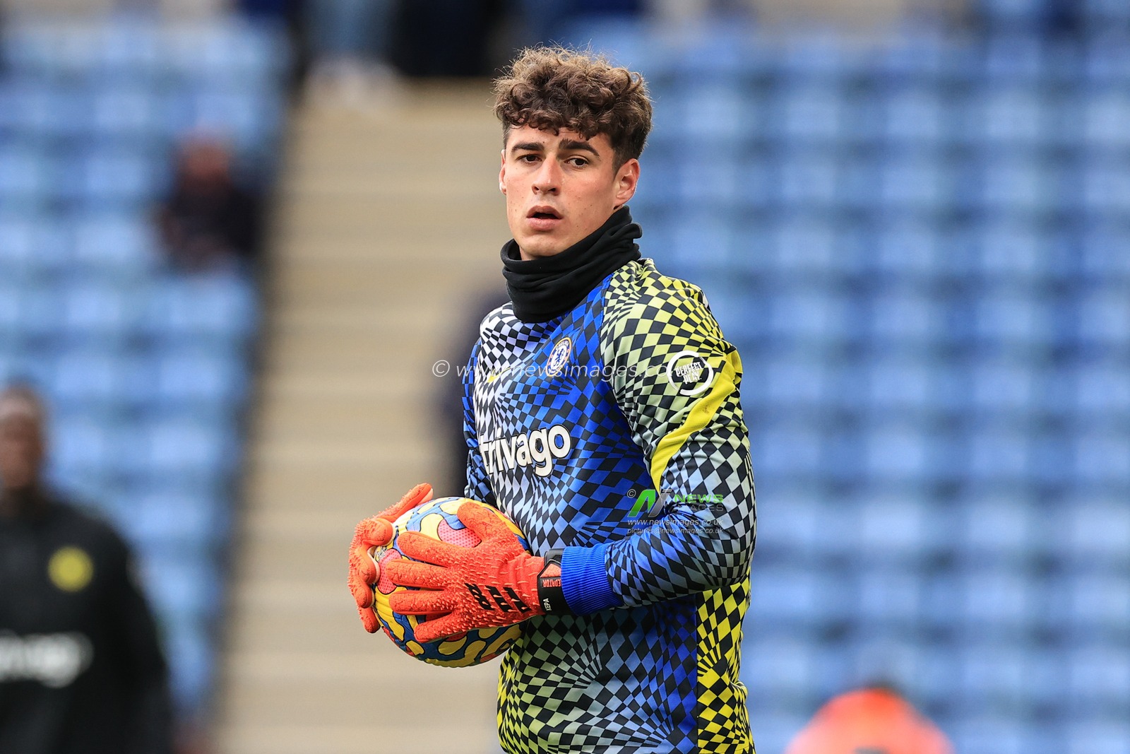 Kepa Arrizabalaga #1 of Chelsea during the pre-game warmup