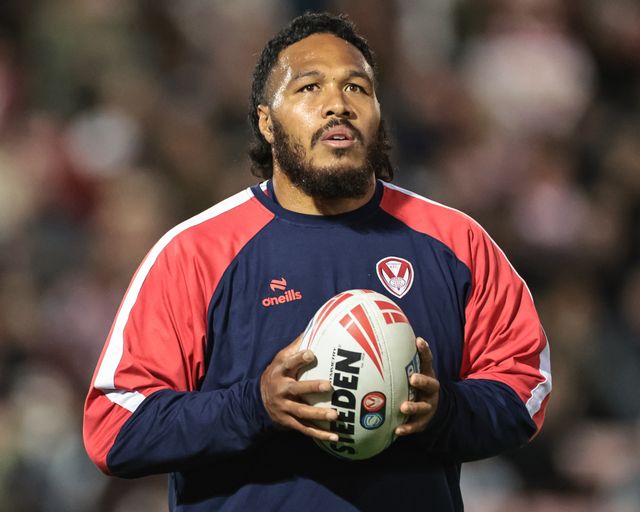 Agnatius Paasi of St Helens in the pre-game warm up during the Betfred Super League Round 26 match Leigh Leopards vs St Helens at Leigh Sports Village, Leigh, United Kingdom, 12th September 2025

(Photo by Mark Cosgrove/News Images)