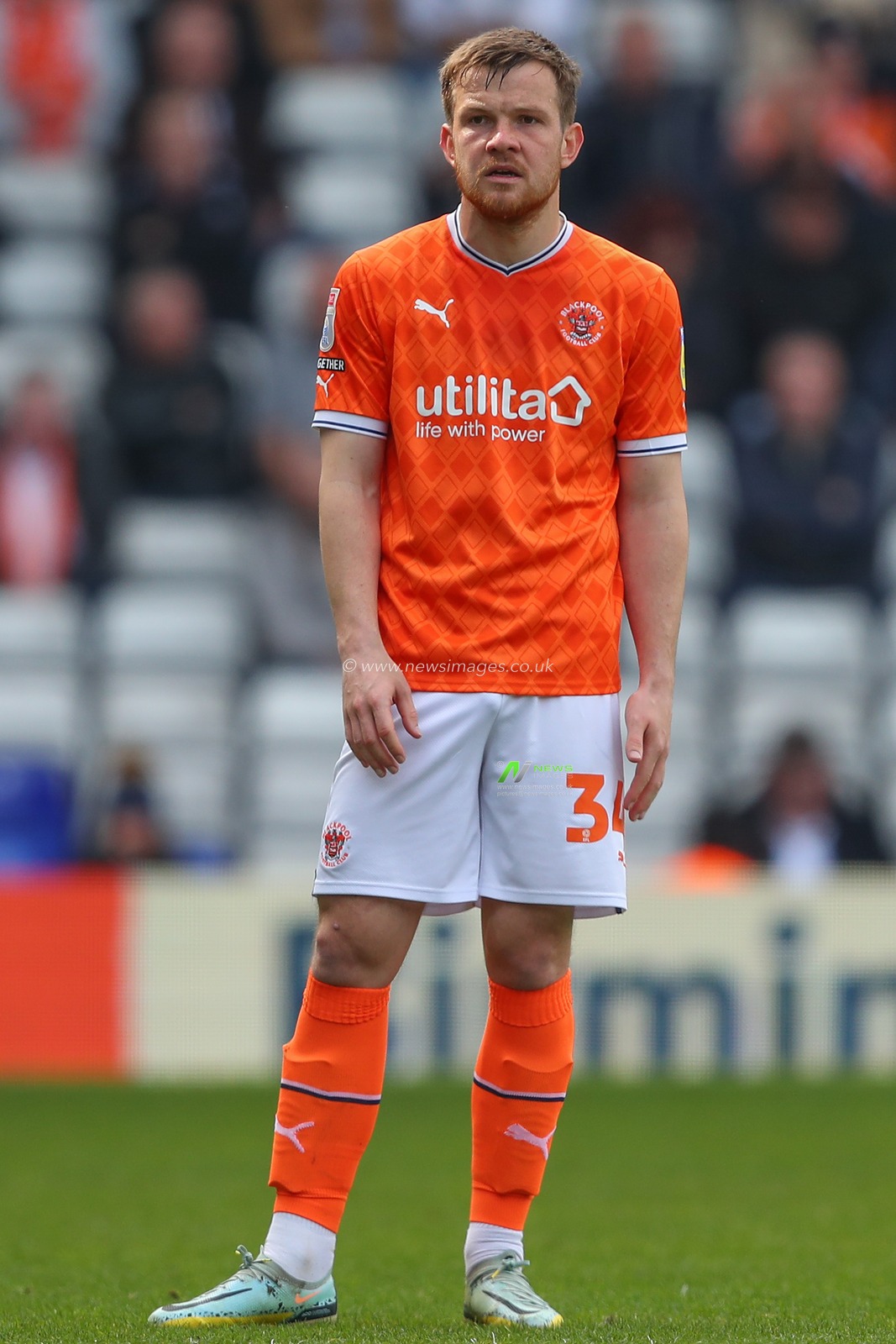 Jordan Thorniley #34 of Blackpool during the Sky Bet Championship match Birmingham City vs Blackpool at St Andrews, Birmingham, United Kingdom, 22nd April 2023

(Photo by Gareth Evans/News Images)