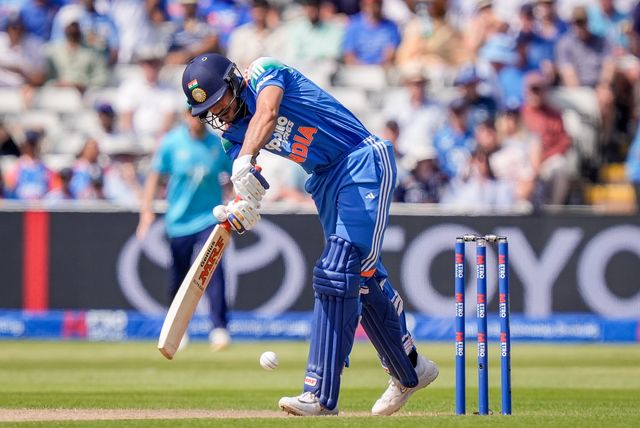 India captain Shubman Gillhits a four during the 1st Metro Bank ODI match England vs India at Edgbaston, Birmingham, United Kingdom on 14 July 2026

(Photo by Maynard Manyowa/News Images)