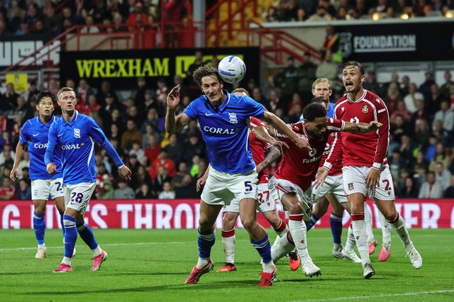 Phil Neumann of Birmingham City scores to make it 1-2 during the Sky Bet Championship match Wrexham vs Birmingham City at The Racecourse Ground, Wrexham, United Kingdom on 28 August 2026

(Photo by Mark Cosgrove/News Images)