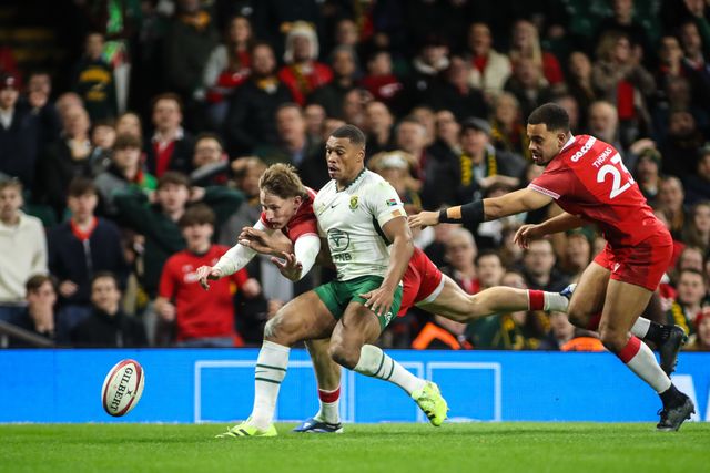 Ellis Mee of Wales and Damian Willemse of South Africa compete for the ball during the Quilter Nations Series 2025 match Wales vs South Africa at Principality Stadium, Cardiff, United Kingdom, 29th November 2025

(Photo by Andrew Lewis/News Images)

*** GER AUT SUI OUT ***