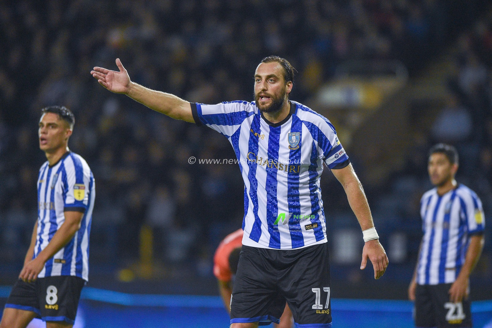24th September 2019 , Hillsborough, Sheffield, England; EFL Carabao Cup Football, Third Round, Sheffield Wednesday vs Everton : Atdhe Nuhiu (17) of Sheffield Wednesday orders his defenders after conceding two early goals Everton.
Credit: Dean Williams/News Images, 

English Football League images are subject to DataCo Licence