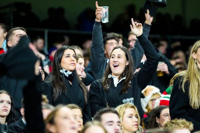New Zealand fans celebrate during the Quilter Nations Series 2025 match Wales vs New Zealand at Principality Stadium, Cardiff, United Kingdom, 22nd November 2025

(Photo by Andrew Lewis/News Images)

*** GER AUT SUI OUT ***