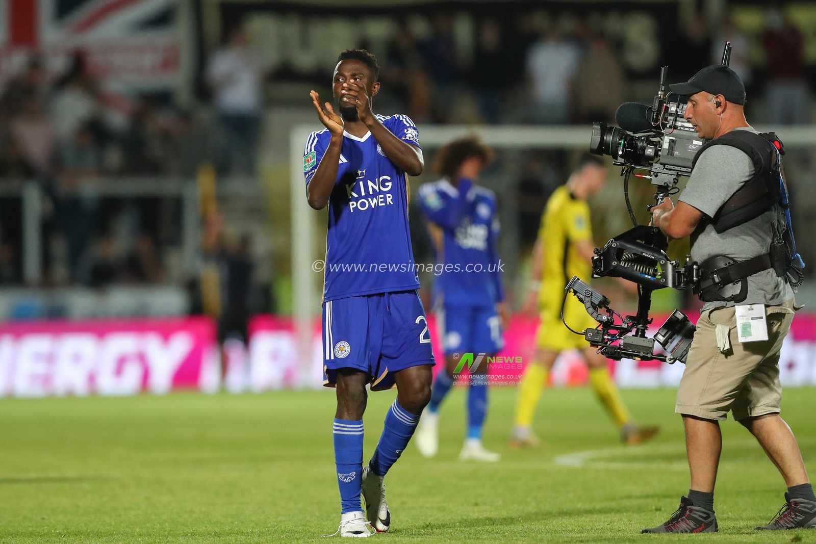 Wilfred Ndidi #25 of Leicester City applauds the travelling fans after the Carabao Cup match Burton Albion vs Leicester City at Pirelli Stadium, Burton upon Trent, United Kingdom, 9th August 2023

(Photo by Gareth Evans/News Images)