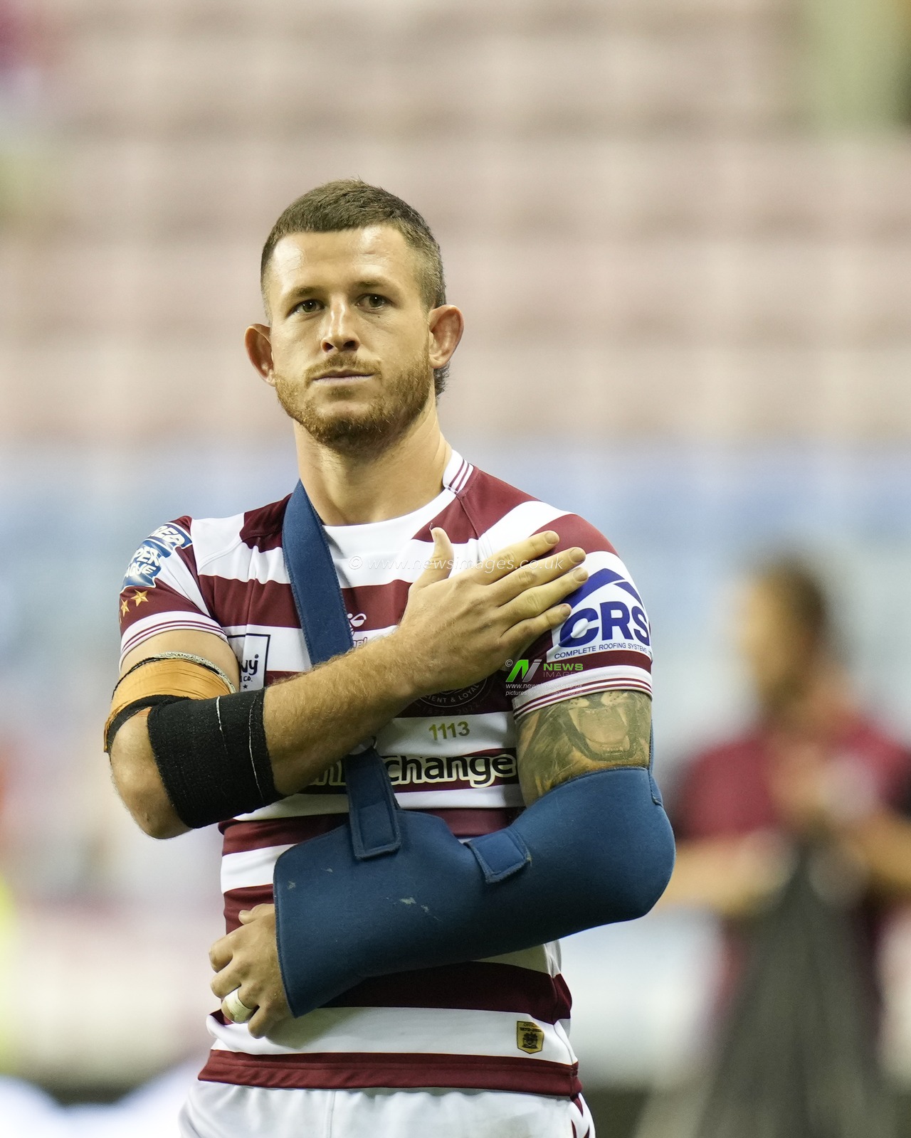 Cade Cust #6 of Wigan Warriors after the match with his arm in a sling during the Betfred Super League match Wigan Warriors vs Catalans Dragons at DW Stadium, Wigan, United Kingdom, 2nd September 2022

(Photo by Steve Flynn/News Images)