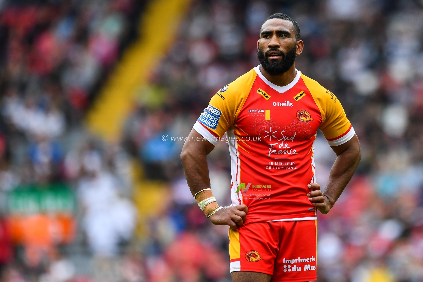 25th May 2019 , Anfield Stadium, Liverpool, England; Dacia Magic Weekend, Betfred Super League Round 16, Wakefield Trinity vs Catalans Dragons ; Samsoni Langi (6) of Catalans Dragons 

Credit: Craig Thomas/News Images