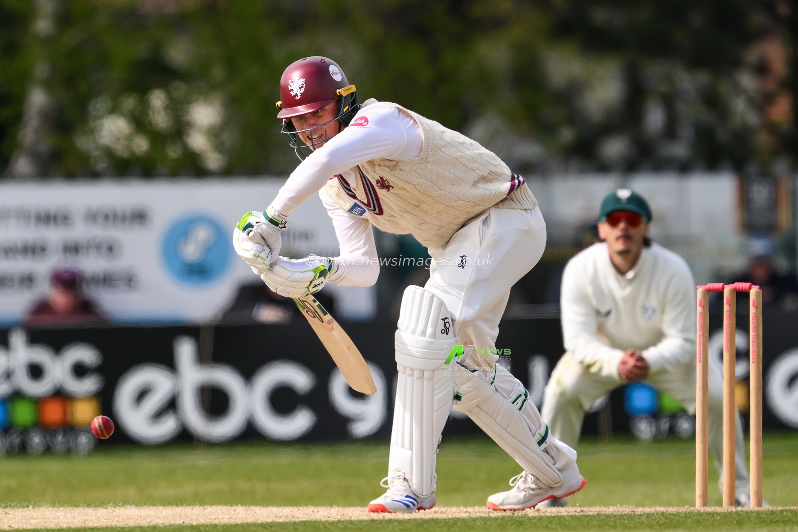 Tom Banton of Somerset plays a defensive shot during the Vitality County Championship Division 1 match Worcestershire vs Somerset at Kidderminster Cricket Club, Kidderminster, United Kingdom, 26th April 2024

(Photo by Craig Thomas/News Images)