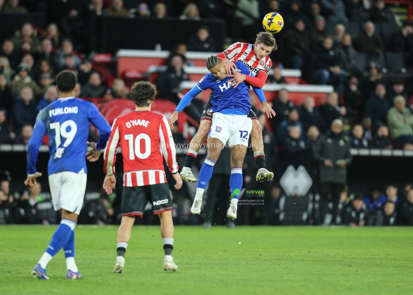 Sydie Peck of Sheffield United jumps up to win the high ball during the Sky Bet Championship match Sheffield United vs Ipswich Town at Bramall Lane, Sheffield, United Kingdom, 24th January 2026

(Photo by Richard Bierton/News Images)