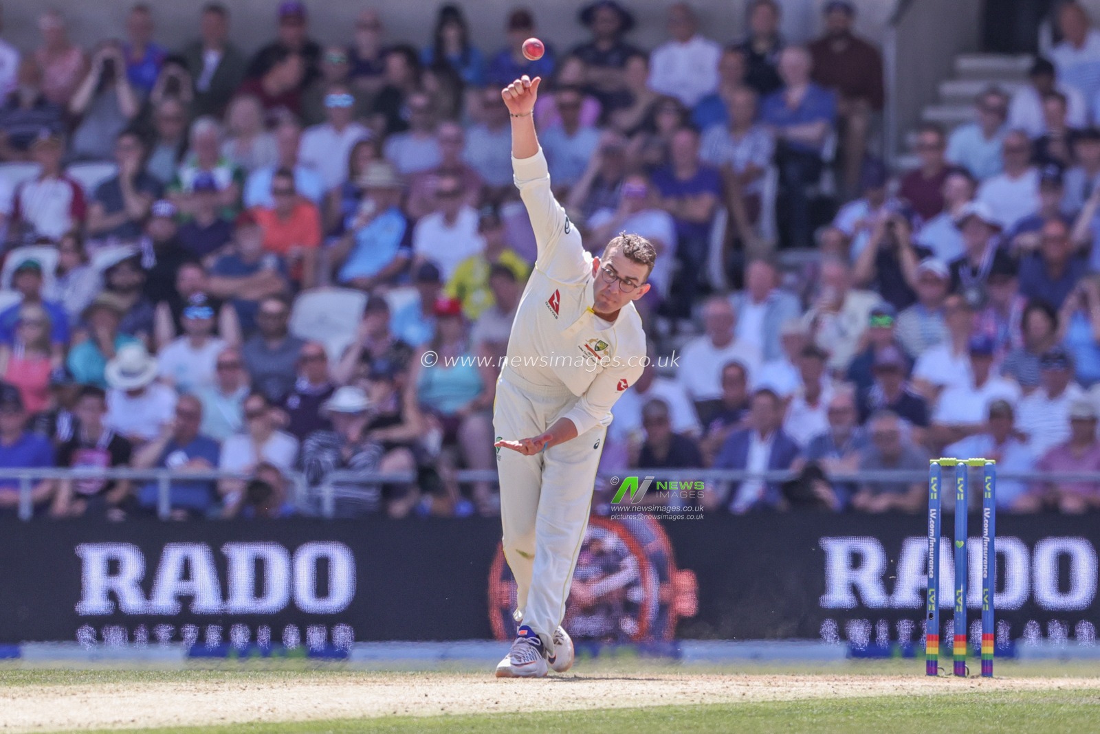 Todd Murphy of Australia delivers the ball during the LV= Insurance Ashes Third Test Series Day 2 England v Australia at Headingley Stadium, Leeds, United Kingdom, 7th July 2023

(Photo by Mark Cosgrove/News Images)