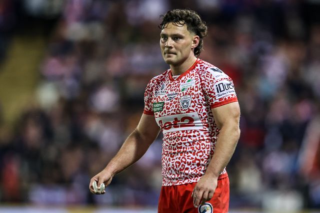 Lachlan Lam of Leigh Leopards during the Betfred Super League play-off Eliminator 1 match Leigh Leopards vs Wakefield Trinity at Progress With Unity Stadium, Leigh, United Kingdom, 26th September 2025

(Photo by Alfie Cosgrove/News Images)