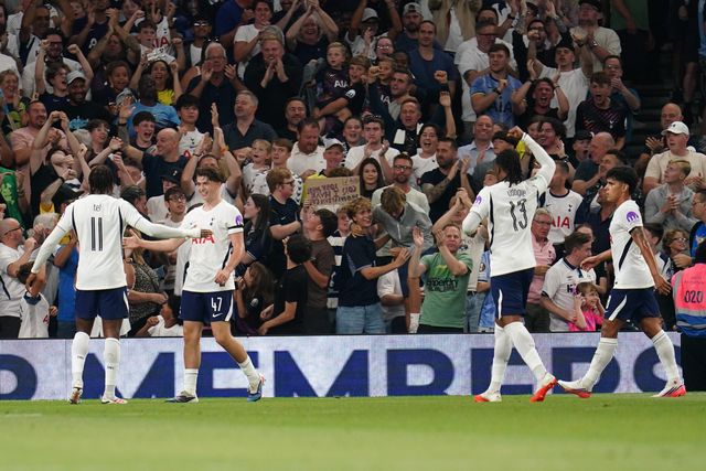 Mikey Moore of Tottenham Hotspur celebrates goal to make it 1-0 during the Carabao Cup round 2 match Tottenham Hotspur vs Charlton Athletic at Tottenham Hotspur Stadium, London, United Kingdom on 26 August 2026

(Photo by Harvey Murphy/News Images)