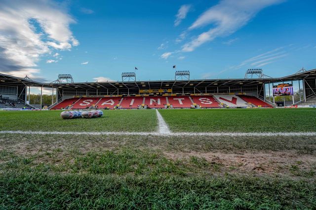 A general view of the pitch, goal and stands during the Betfred Challenge Cup Quarter Final match St Helens vs Catalans Dragons at The BrewDog Stadium, St Helens, United Kingdom on 10 April 2026

(Photo by Maynard Manyowa/News Images)