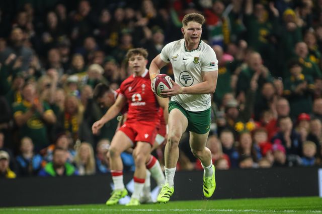 Ethan Hooker of South Africa scores a try for his team during the Quilter Nations Series 2025 match Wales vs South Africa at Principality Stadium, Cardiff, United Kingdom, 29th November 2025

(Photo by Andrew Lewis/News Images)

*** GER AUT SUI OUT ***