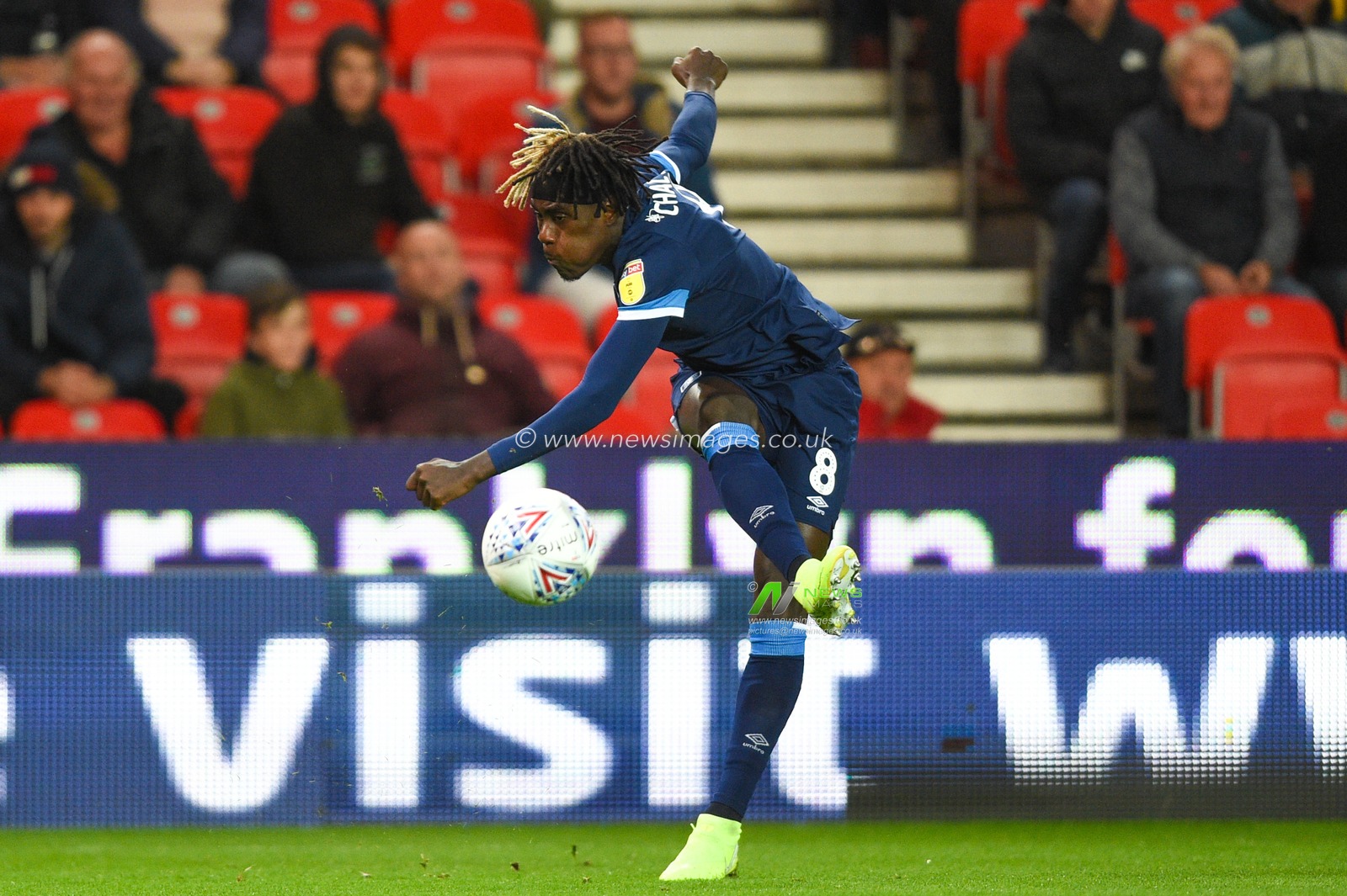 1st October 2019, Bet365 Stadium, Stoke-on-Trent, England; Sky Bet Championship, Stoke City v Huddersfield Town : Trevoh Chalobah (8) of Huddersfield Town fires in the cross

Credit: Richard Long/News Images