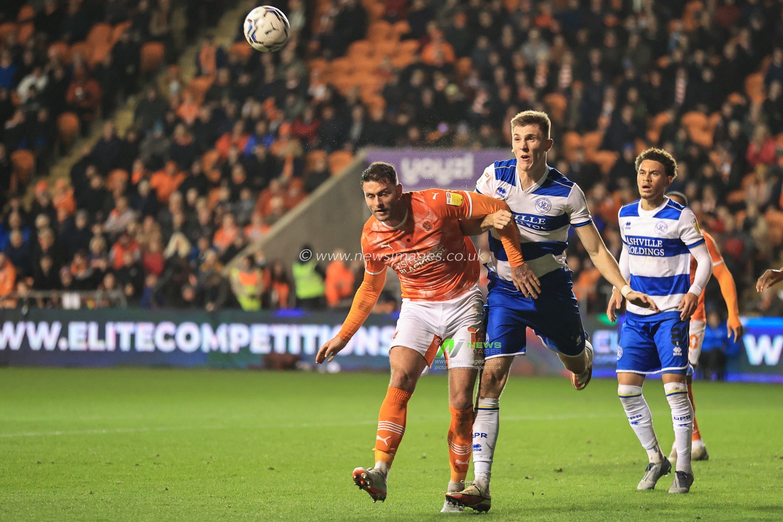 Gary Madine #14 of Blackpool during a corner