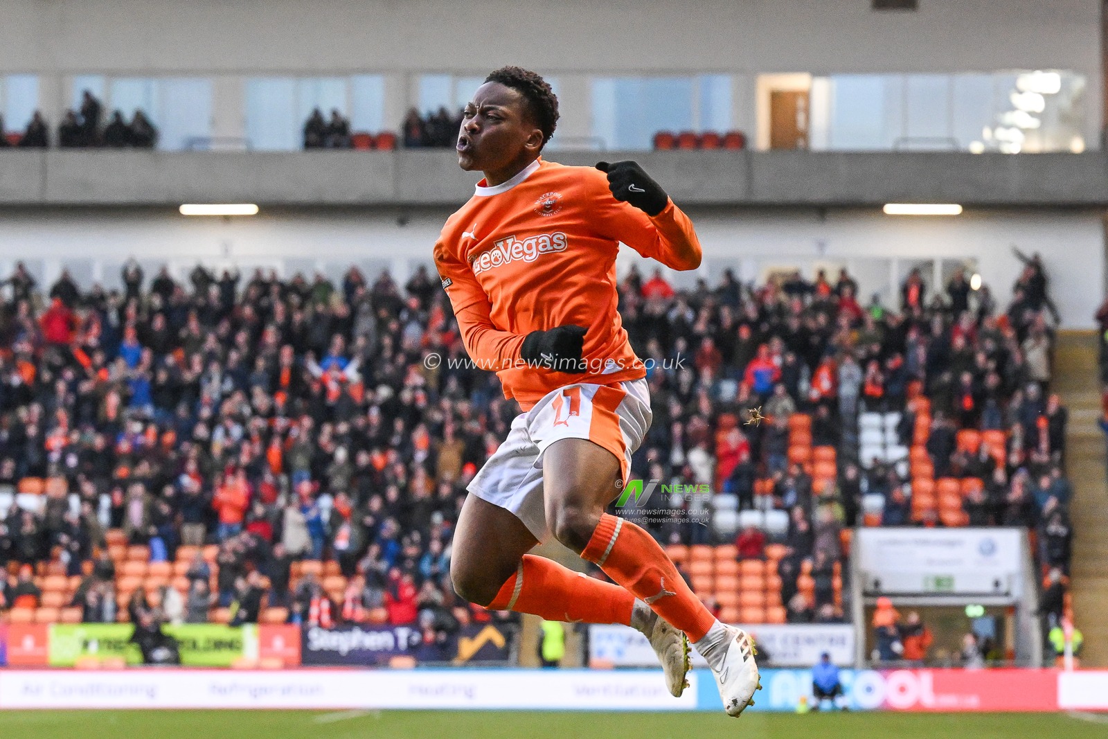 Karamoko DembÃ©lÃ© of Blackpool celebrates his goal to make it 1-0 during the Sky Bet League 1 match Blackpool vs Charlton Athletic at Bloomfield Road, Blackpool, United Kingdom, 27th January 2024

(Photo by Craig Thomas/News Images)