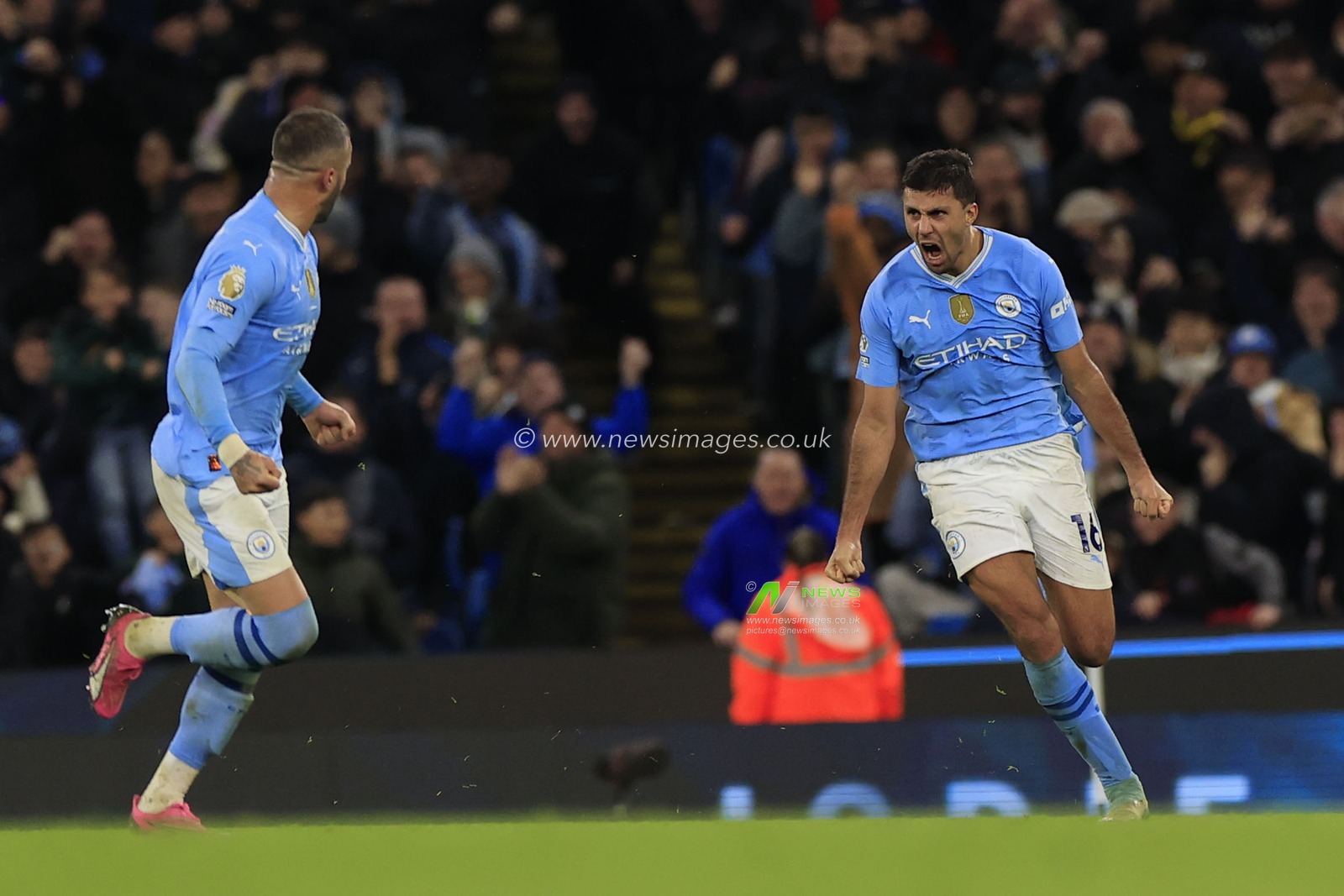 Rodrigo of Manchester City celebrates scoring to make it 1-1 during the Premier League match Manchester City vs Chelsea at Etihad Stadium, Manchester, United Kingdom, 17th February 2024

(Photo by Conor Molloy/News Images)