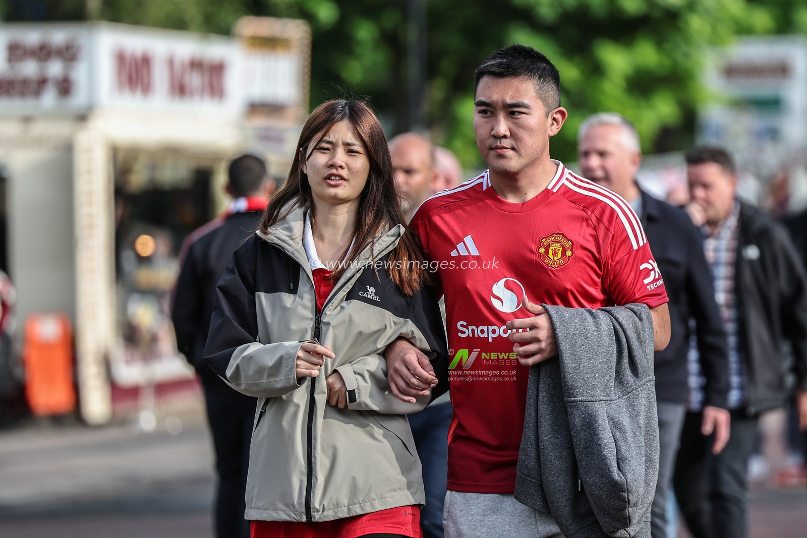 Fans arrive during the UEFA Europa League Semi-final match Manchester United vs Athletic Bilbao at Old Trafford, Manchester, United Kingdom, 8th May 2025

(Photo by Mark Cosgrove/News Images)