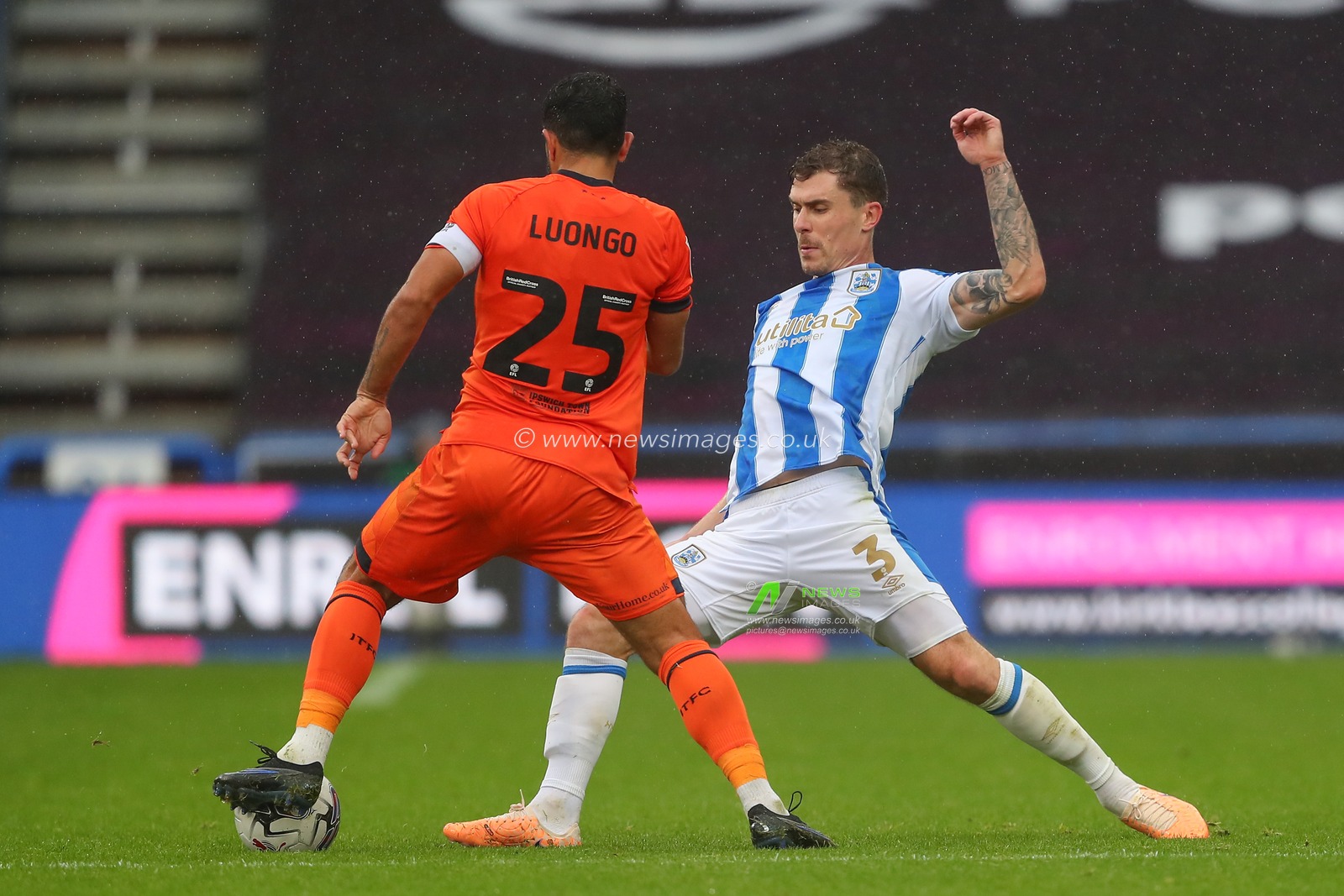 Massimo Luongo #25 of Ipswich Town skips past Josh Ruffels #3 of Huddersfield Town during the Sky Bet Championship match Huddersfield Town vs Ipswich Town at John Smith's Stadium, Huddersfield, United Kingdom, 30th September 2023

(Photo by Gareth Evans/News Images)