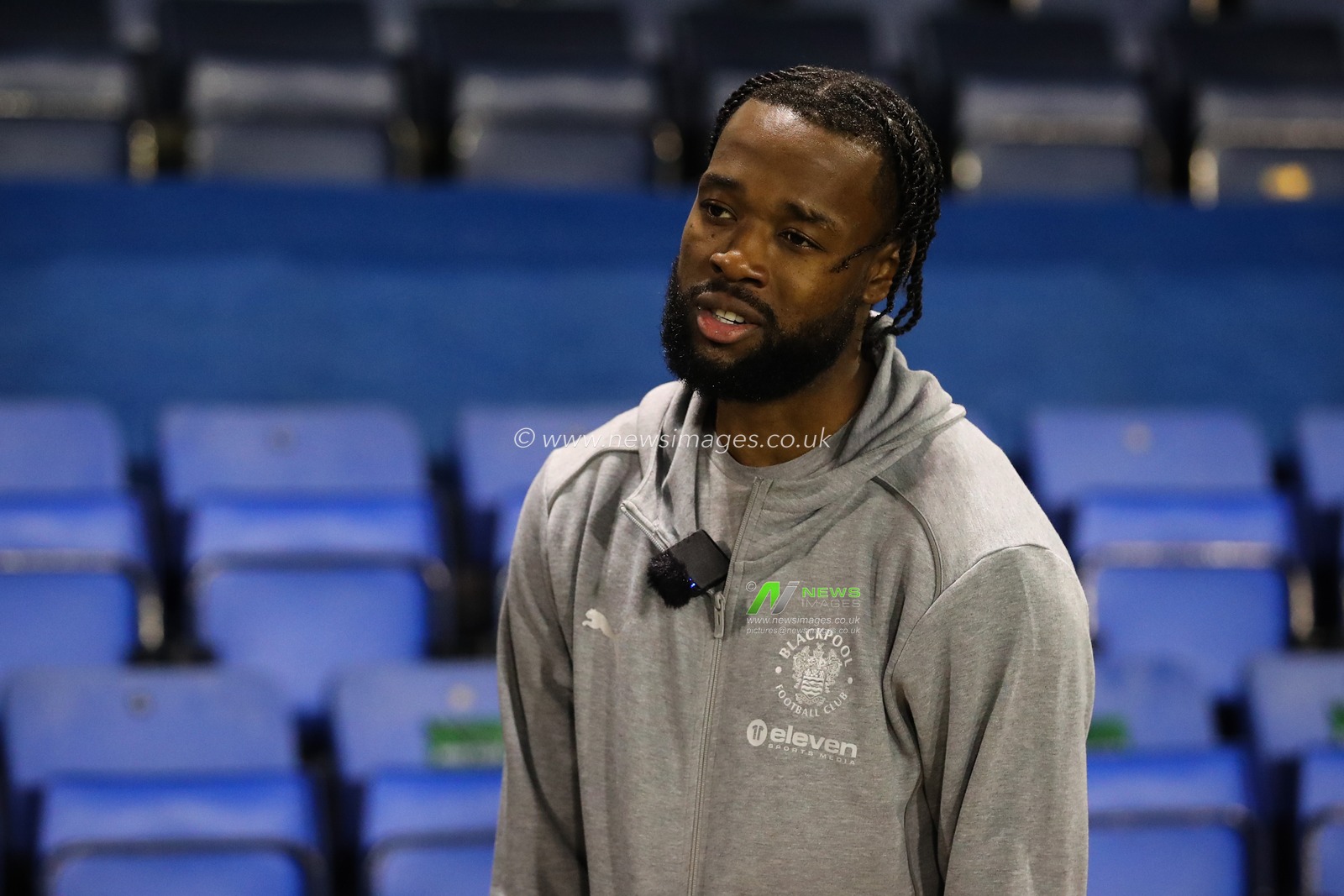 Josh Onomah of Blackpool gives an interview after the Sky Bet League 1 match Shrewsbury Town vs Blackpool at Croud Meadow, Shrewsbury, United Kingdom, 4th December 2024

(Photo by Gareth Evans/News Images)