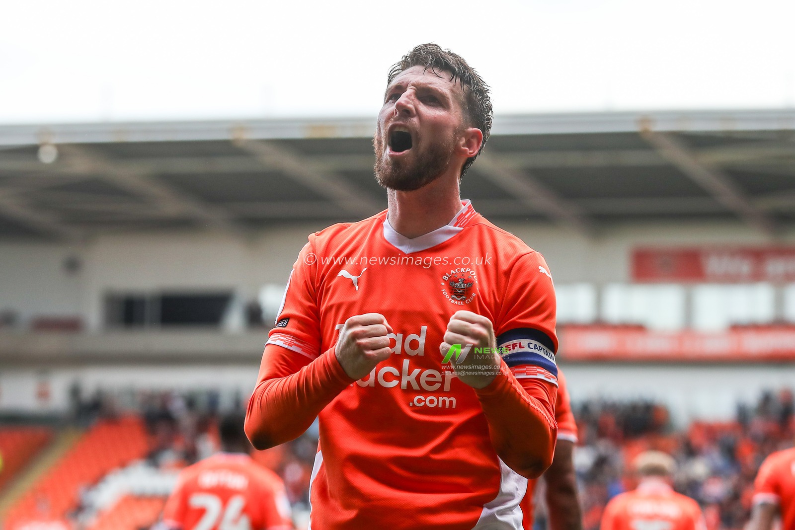 James Husband of Blackpool celebrates his goal to make it 2-1 during the Sky Bet League 1 match Blackpool vs Exeter City at Bloomfield Road, Blackpool, United Kingdom, 14th September 2024

(Photo by Gareth Evans/News Images)