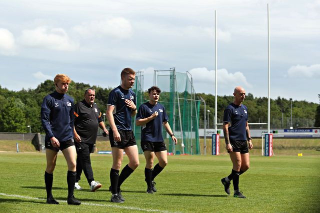 The match officials before the Betfred Championship match Hunslet RLFC vs Barrow Raiders at South Leeds Stadium, Leeds, United Kingdom, 22nd June 2025

(Photo by Sam Eaden/News Images)