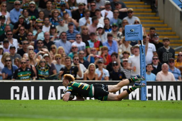 George Hendy of Northampton Saints scores during the Gallagher PREM Final match Northampton Saints vs Exeter Chiefs at Allianz Stadium, Twickenham, United Kingdom on 20 June 2026.

(Photo by Alex Williamson/News Images)