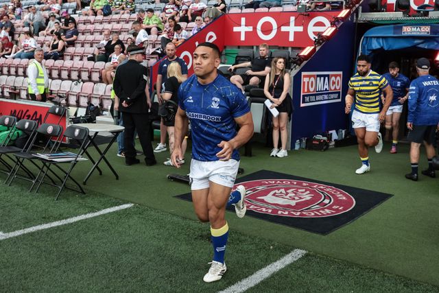 Albert Hopoate of Warrington Wolves in the pre-game warm up during the Betfred Super League round 18 match Wigan Warriors vs Warrington Wolves at The Brick Community Stadium, Wigan, United Kingdom on 10 July 2026

(Photo by Mark Cosgrove/News Images)
