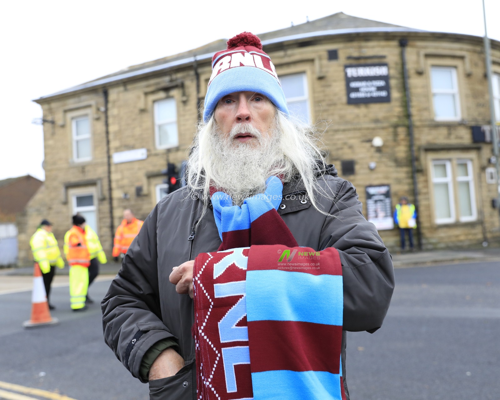9th November 2019, Turf Moor, Burnley, England; Premier League, Burnley v West Ham United : Scarf seller outside Turf Moor home of Burnley FC

Credit: Conor Molloy/News Images