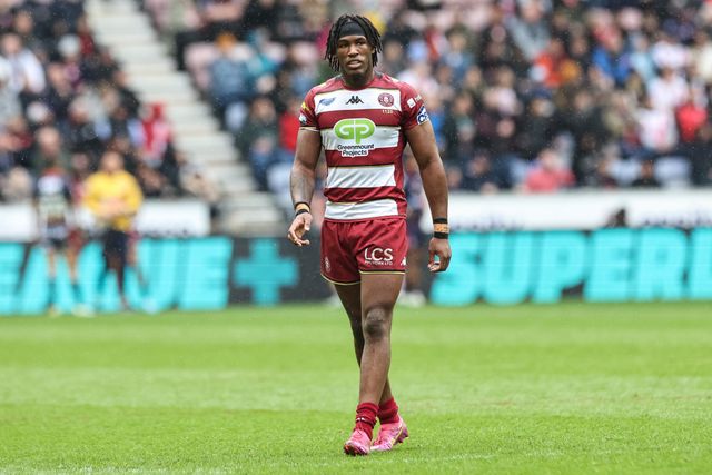 Junior Nsemba of Wigan Warriors during the Betfred Super League Round 8 match Wigan Warriors vs St Helens at The Brick Community Stadium, Wigan, United Kingdom, 18th April 2025

(Photo by Mark Cosgrove/News Images)