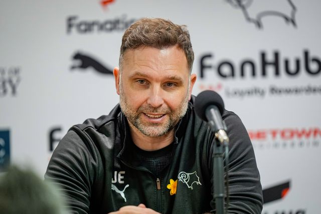 John Eustace manager of Derby County in the manager post match press conference during the Sky Bet Championship match Derby County vs Stoke City at Pride Park Stadium, Derby, United Kingdom on 06 April 2026

(Photo by Maynard Manyowa/News Images)