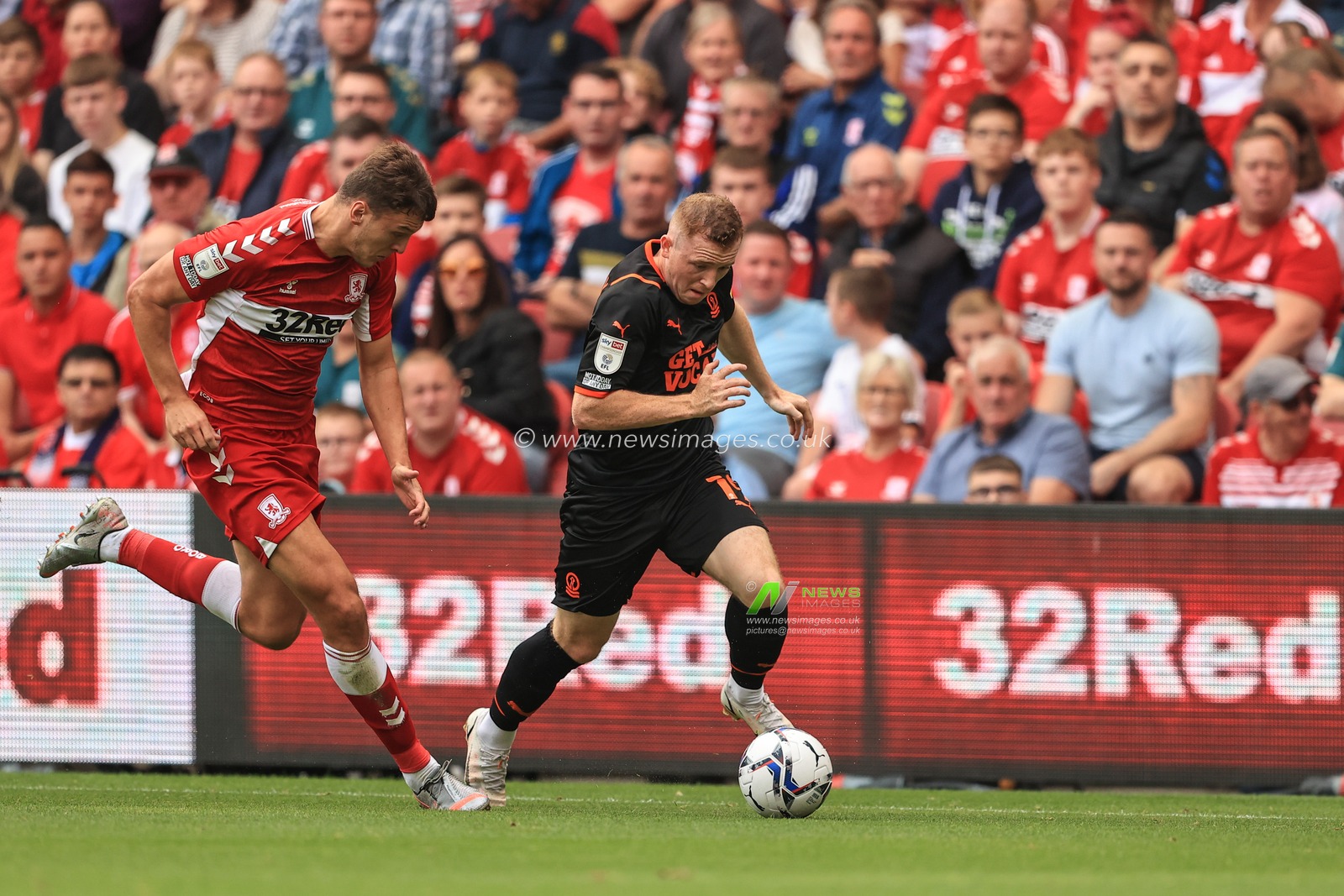 Shayne Lavery #19 of Blackpool breaks down the wing
