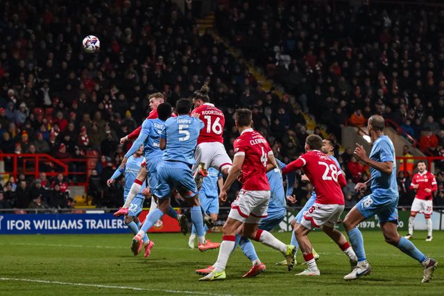 Jay Rodriguez of Wrexham heads on goal during the Sky Bet League 1 match Wrexham vs Leyton Orient at SToK Cae Ras, Wrexham, United Kingdom, 18th February 2025

(Photo by Craig Thomas/News Images)