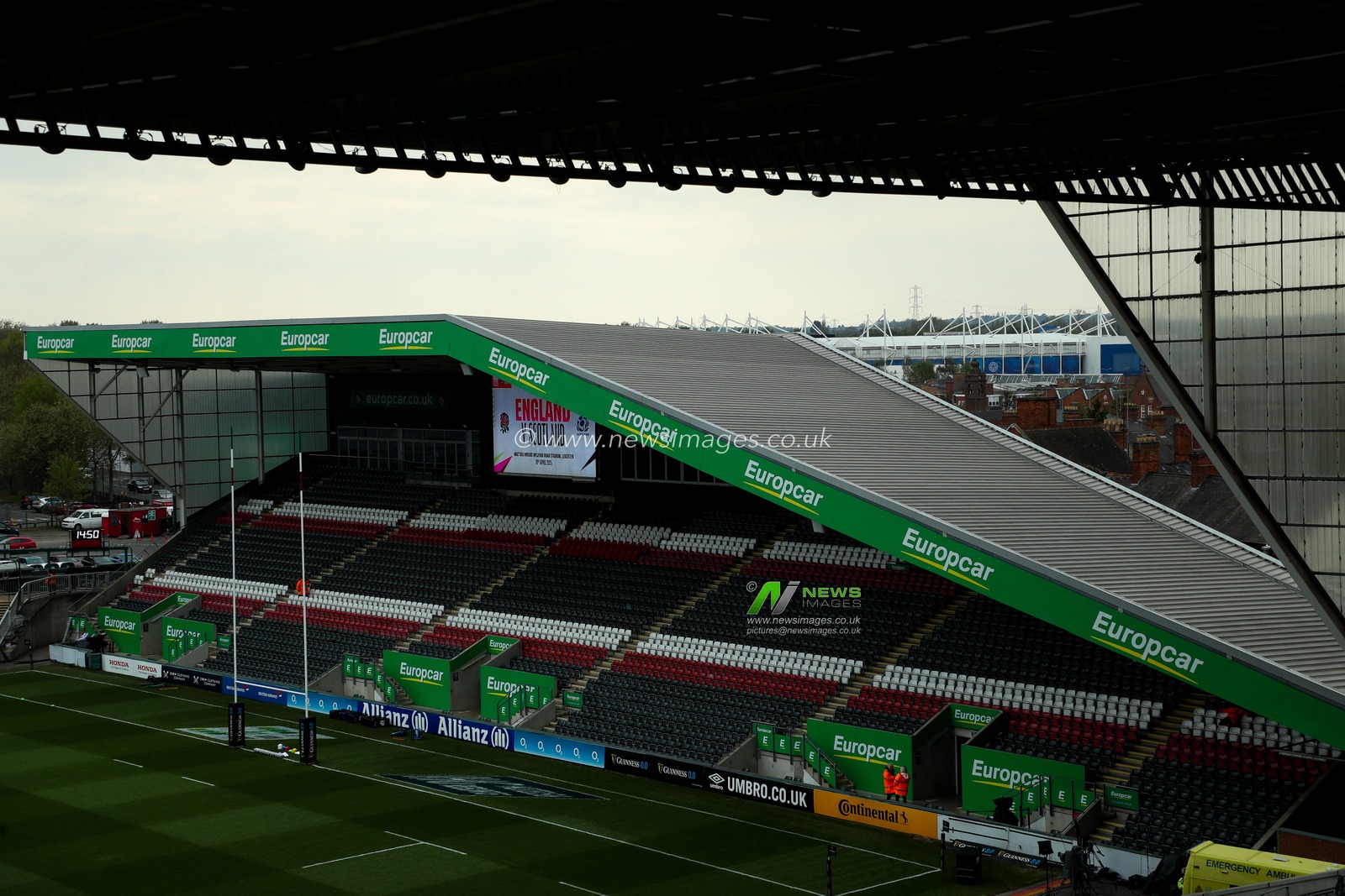 A general view of Mattioli Woods Welford Road Stadium with King Power Stadium in the background prior to the 2025 Guinness Womenâ€™s 6 Nations match England vs Scotland at Mattioli Woods Welford Road Stadium, Leicester, United Kingdom, 19th April 2025

(Photo by Izzy Poles/News Images)